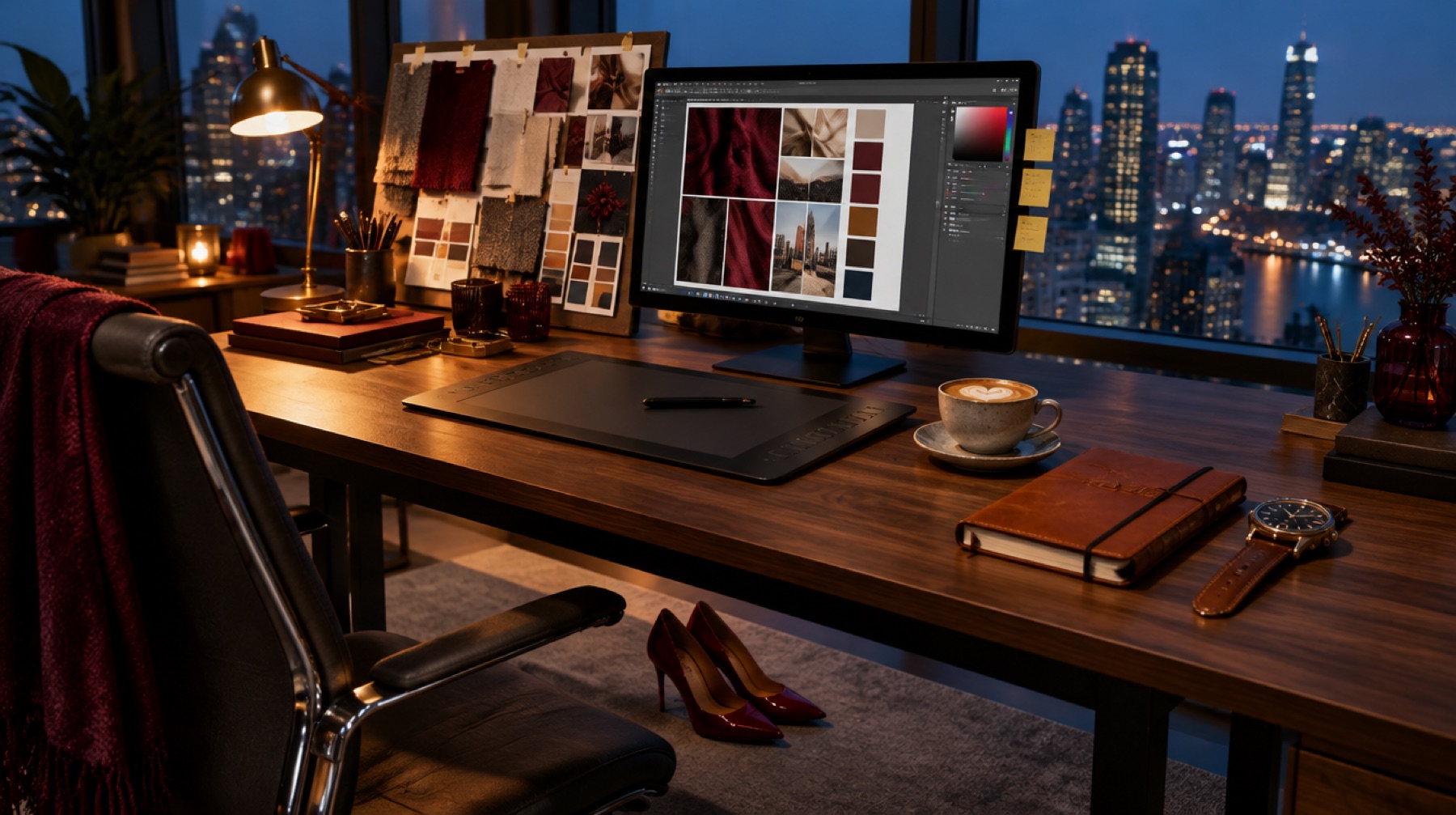 Heidi's desk above the city at night