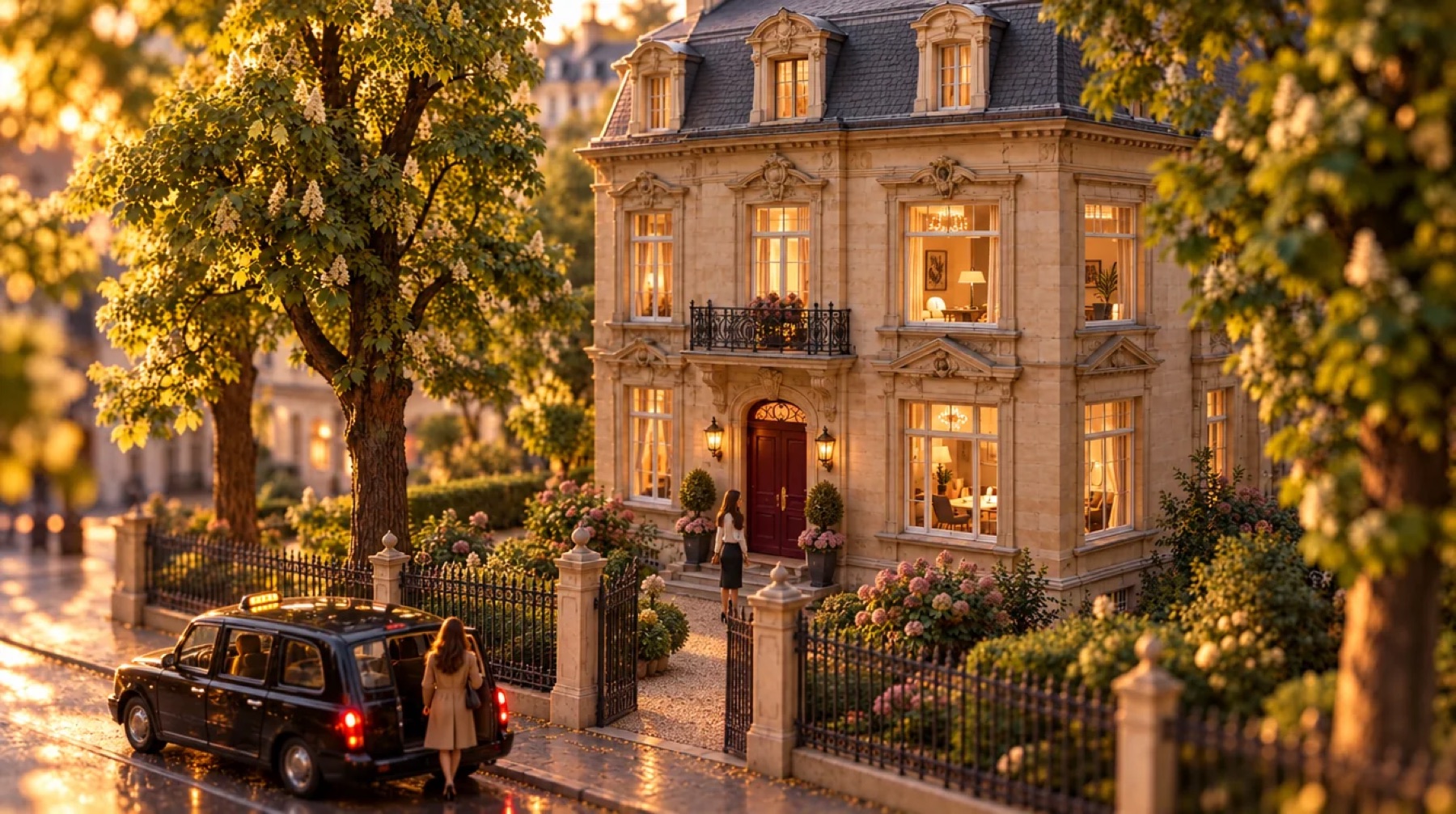 Art Nouveau villa in golden afternoon light